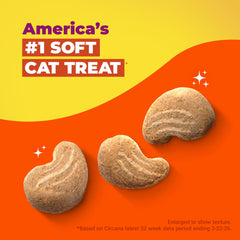 Meow Mix Irresistibles soft cat treats pouch showing its resealable closure.