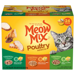 Meow Mix Poultry Selects wet cat food variety pack shown from the front.