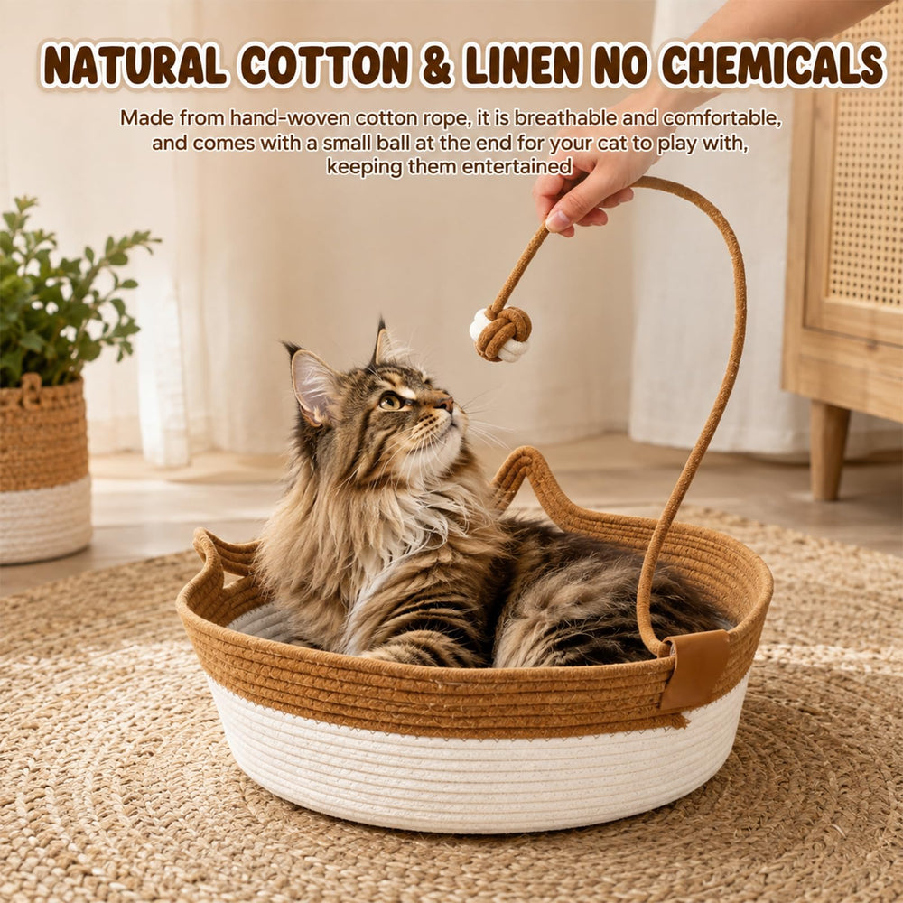 Methill cat basket shown as a resting spot for a lounging cat.