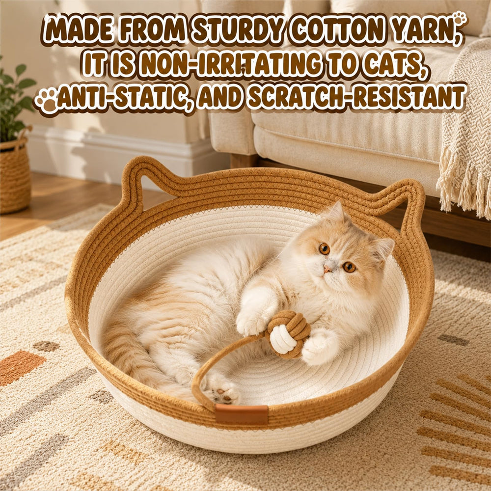 Methill cat basket close-up showing the handwoven cotton rope surface.