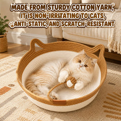Methill cat basket close-up showing the handwoven cotton rope surface.