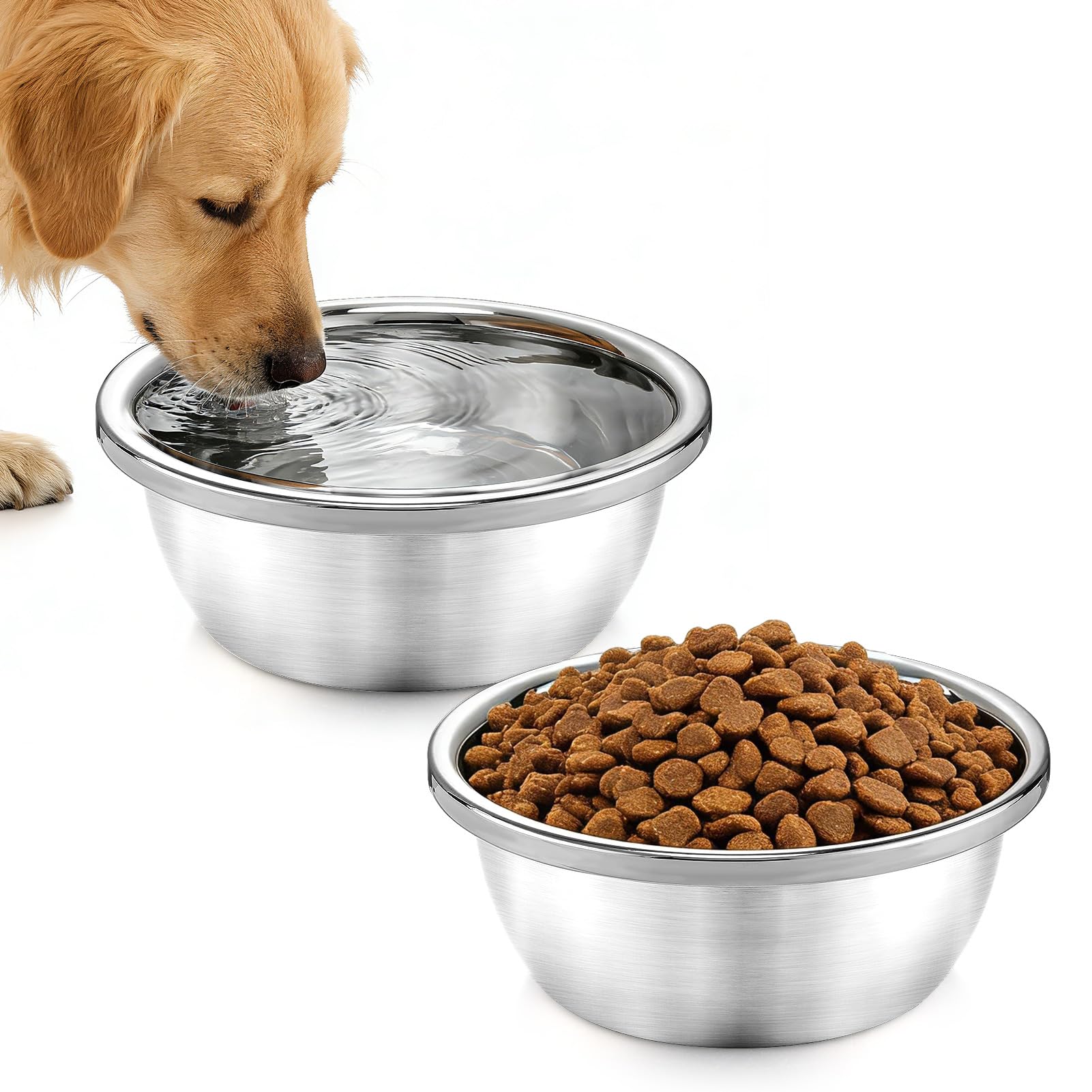MEWTOGO stainless steel dog bowls shown from the front.