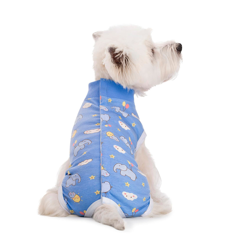 Miaododo dog recovery suit close-up of its row of buttons.