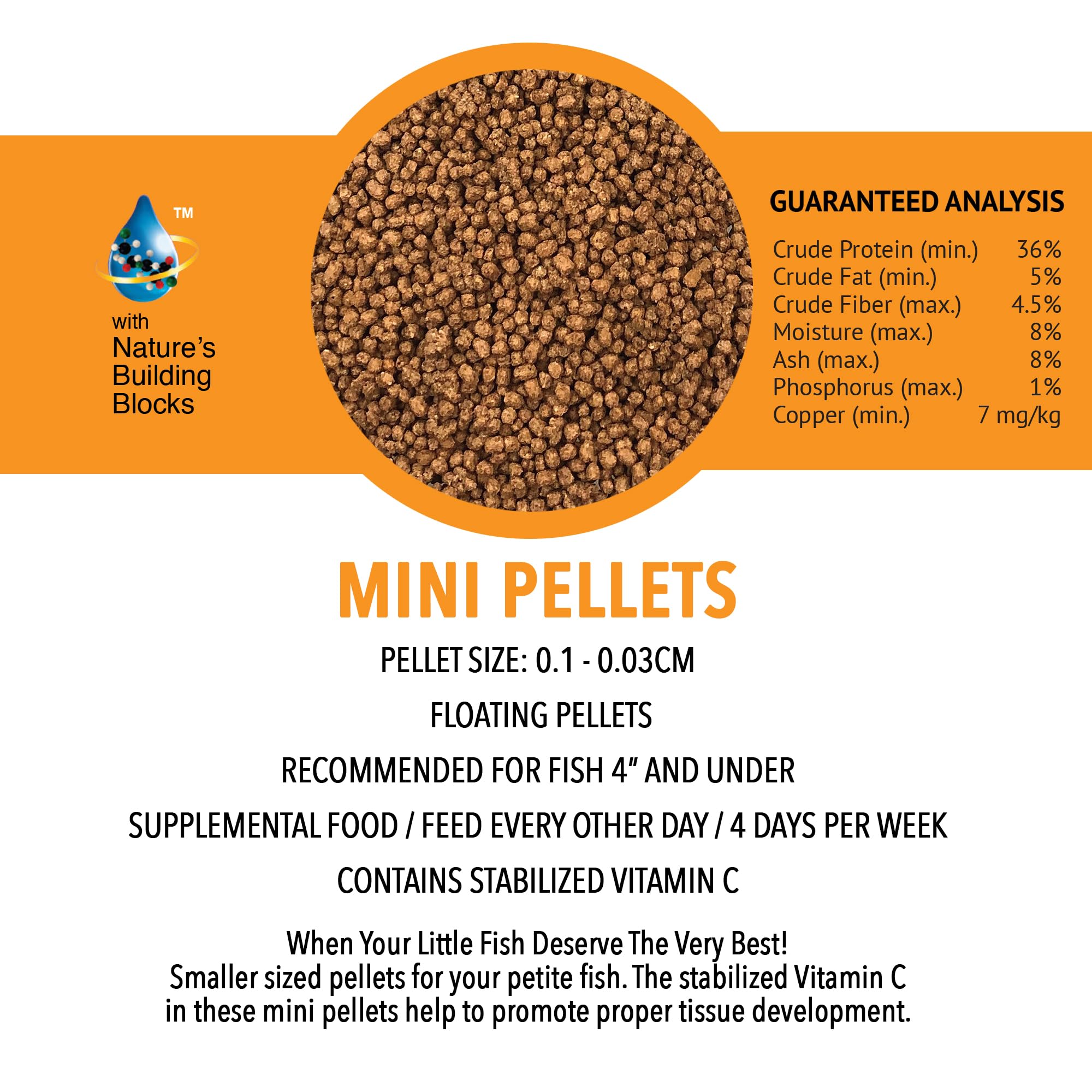 MICROBE-LIFT Mini Floating Fish Food Pellets with the ingredient label in view.