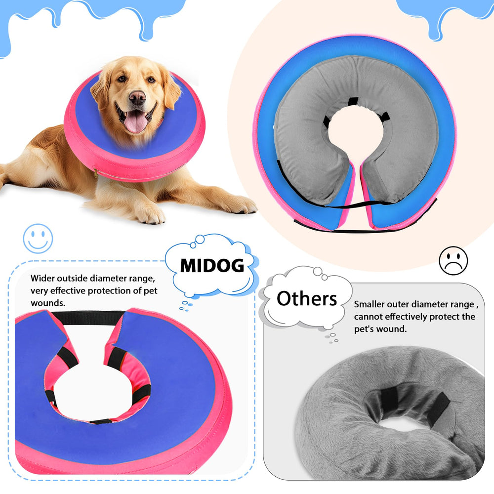 MIDOG inflatable dog collar with its adjustable buckle in focus.