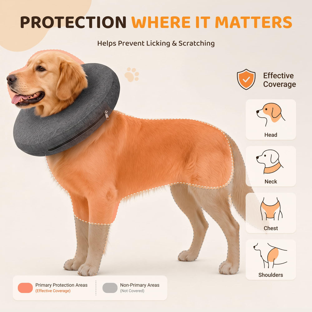 MIDOG inflatable dog collar adjustable strap shown for securing the fit.
