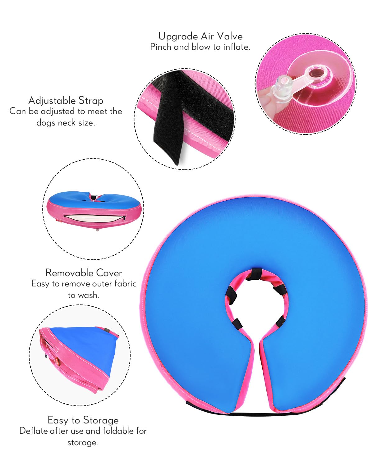 MIDOG inflatable dog collar showing the inner loops for a dog’s collar.