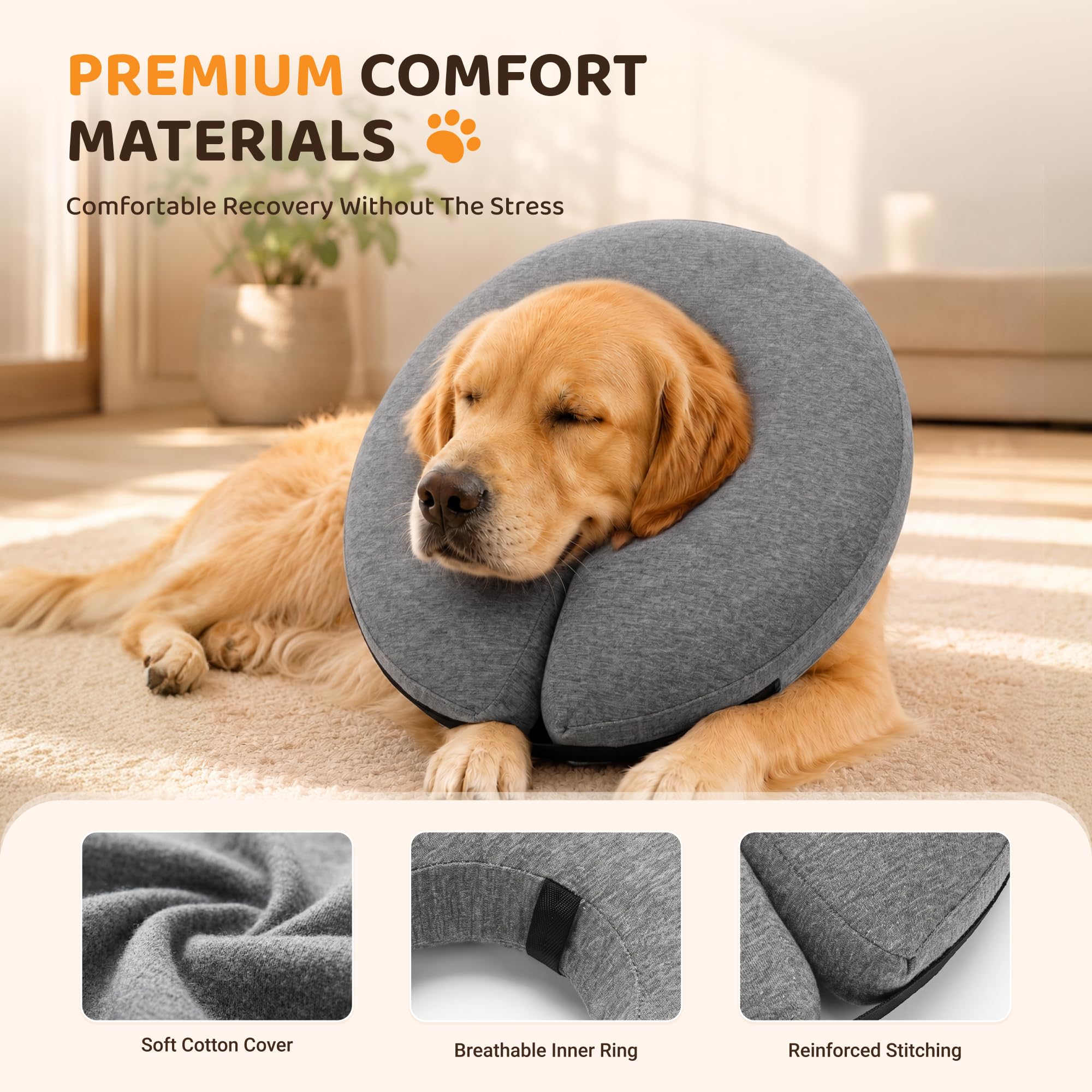 MIDOG inflatable dog collar with its removable nylon cover displayed.