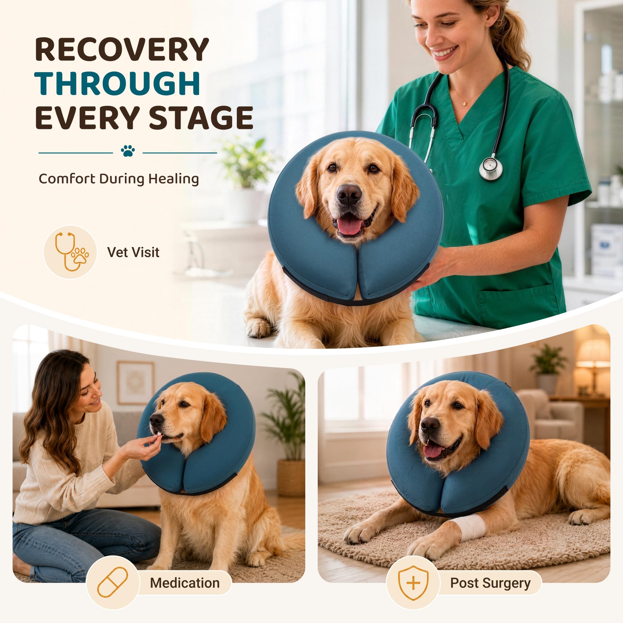 The MIDOG Inflatable Dog Cone cover shown for cleaning and care.