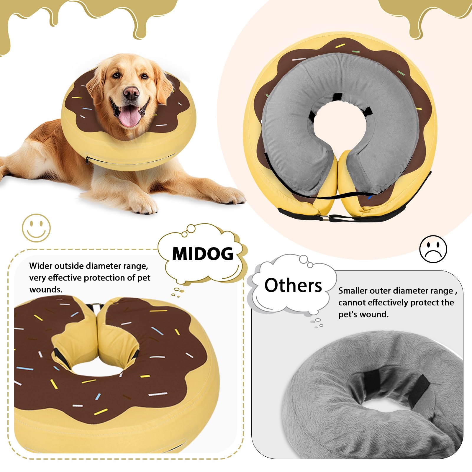 MIDOG inflatable dog cone with a close view of its breathable fabric.