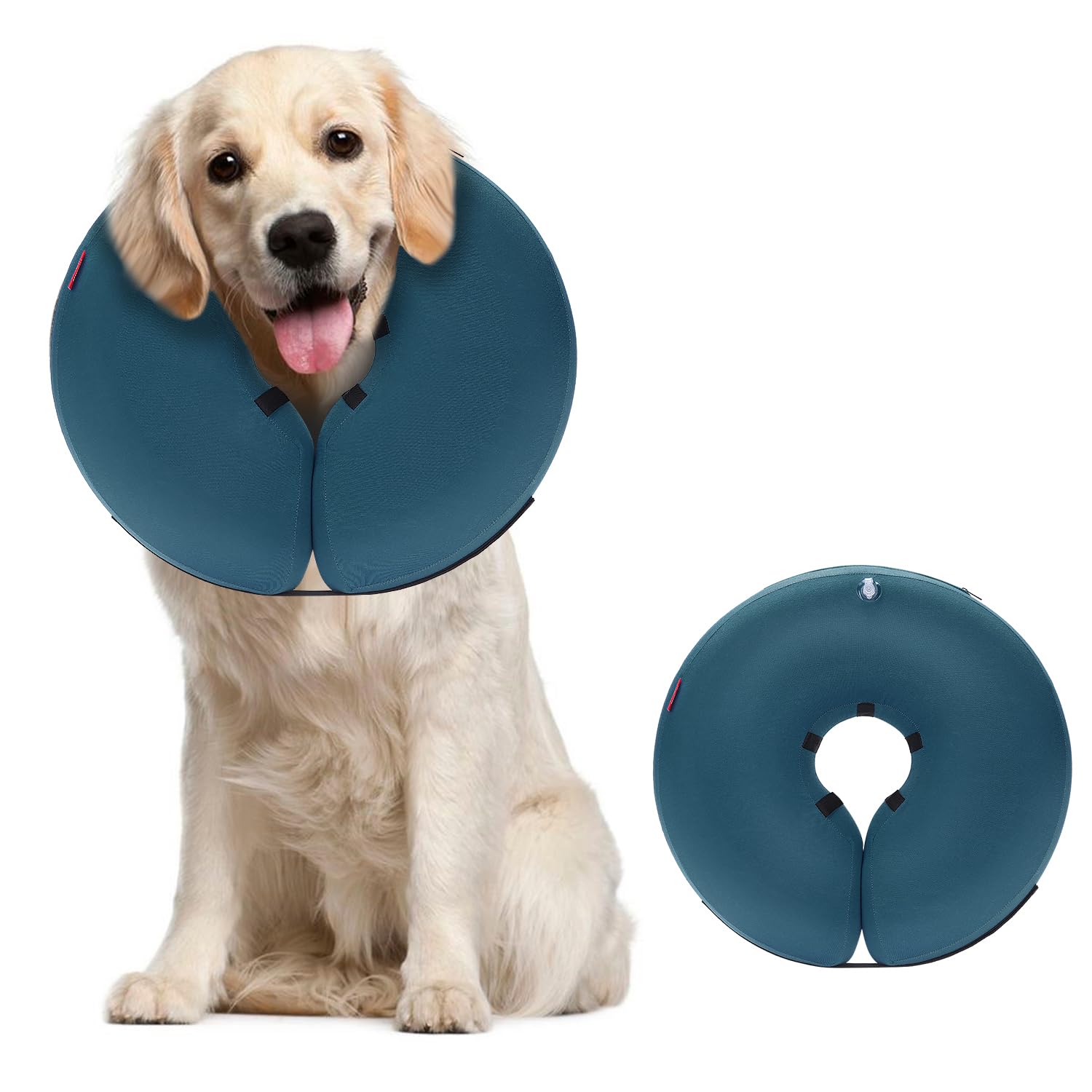 MIDOG Inflatable Dog Cone shown from the front in blue.