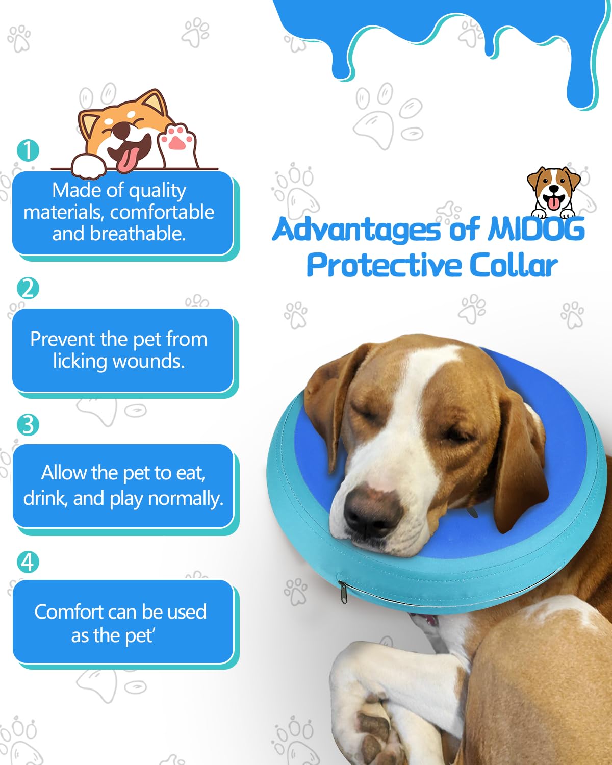 MIDOG inflatable dog cone inner loops for threading an everyday collar.