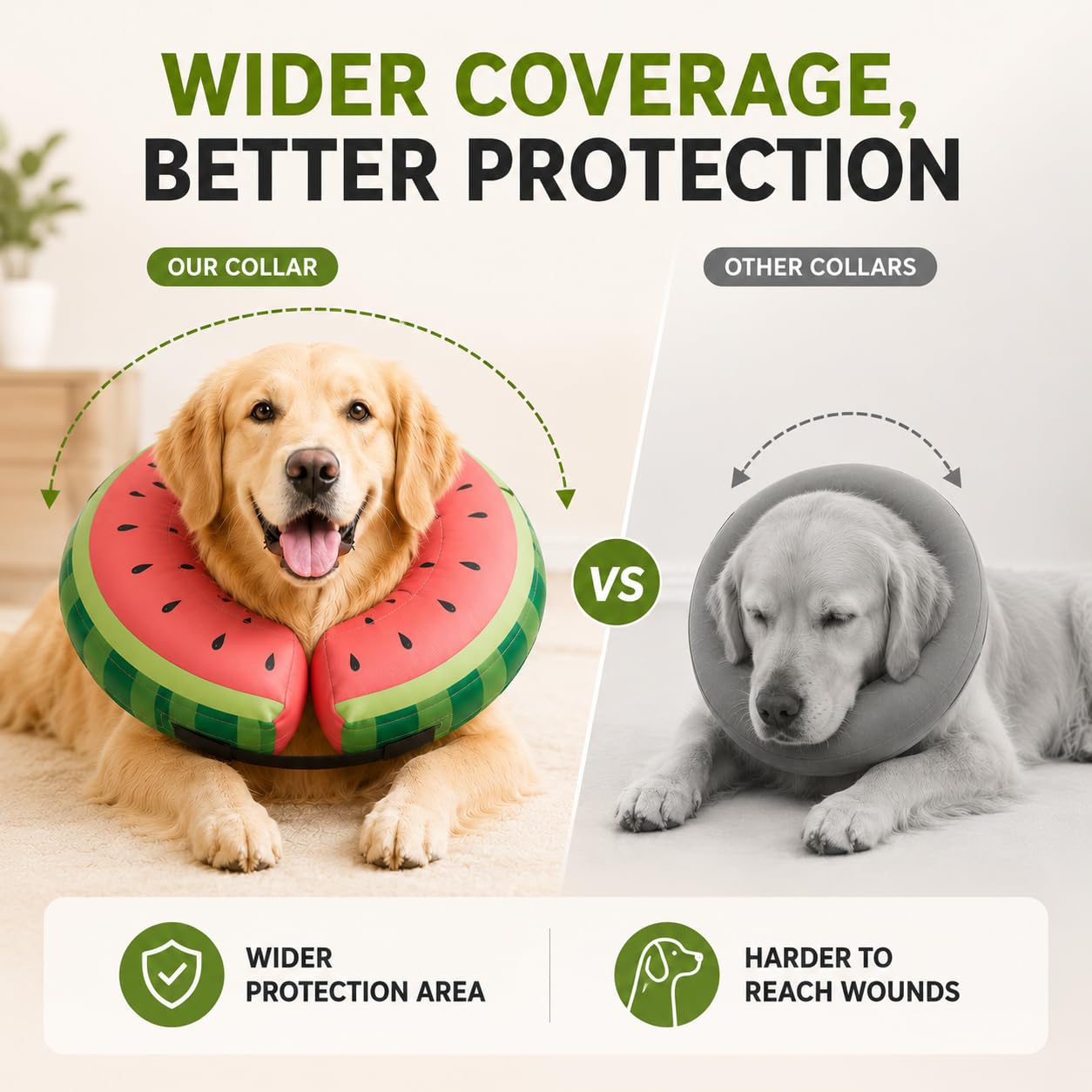 MIDOG inflatable dog cone shown from a side angle.