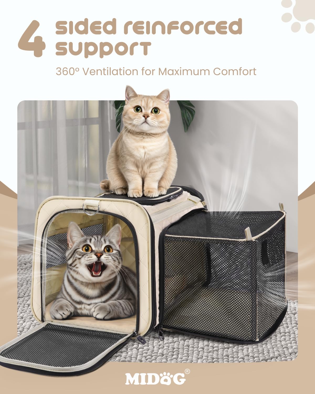 MIDOG soft cat carrier shown from a side angle.