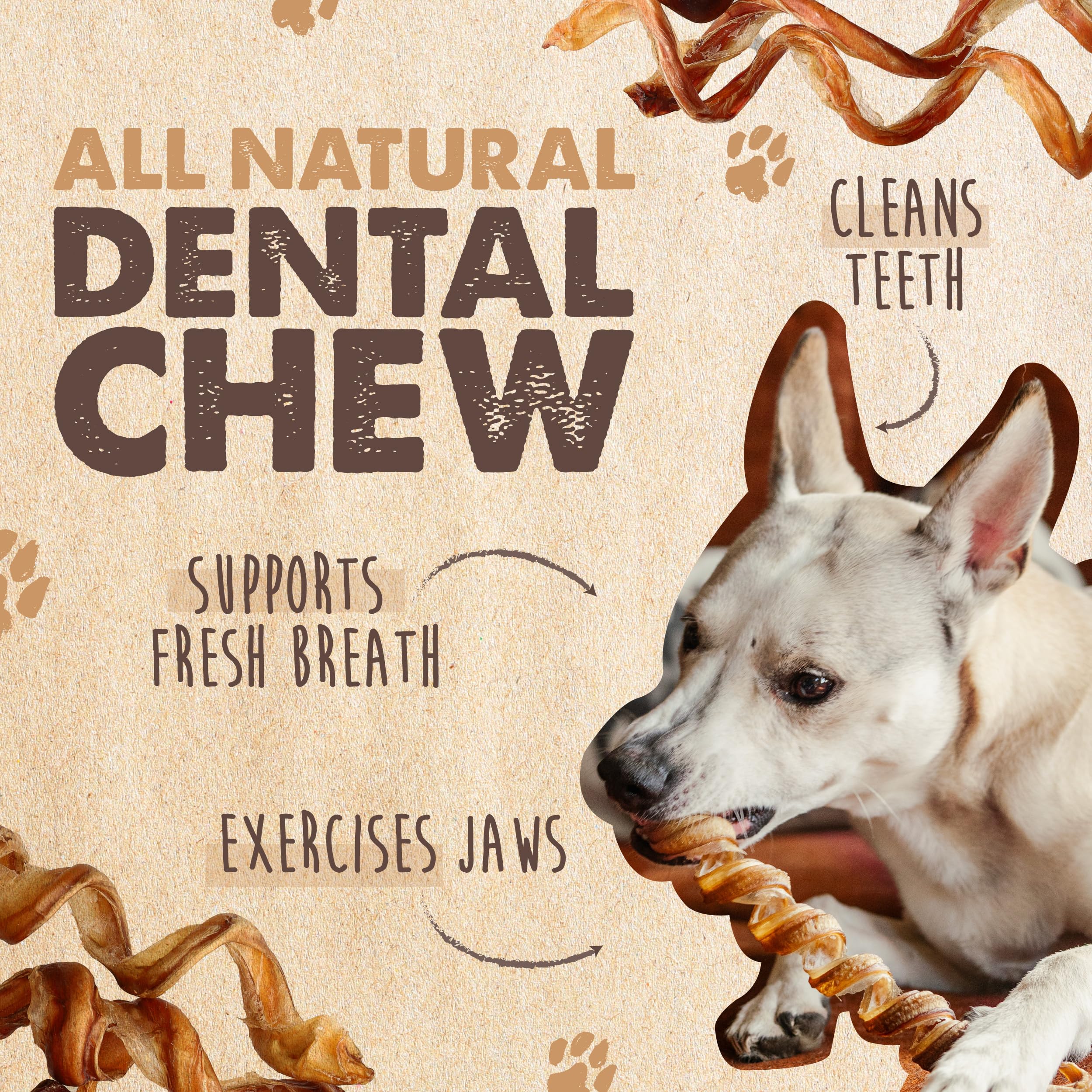 Mighty Paw Bully Sticks shown close up to highlight their curly shape.
