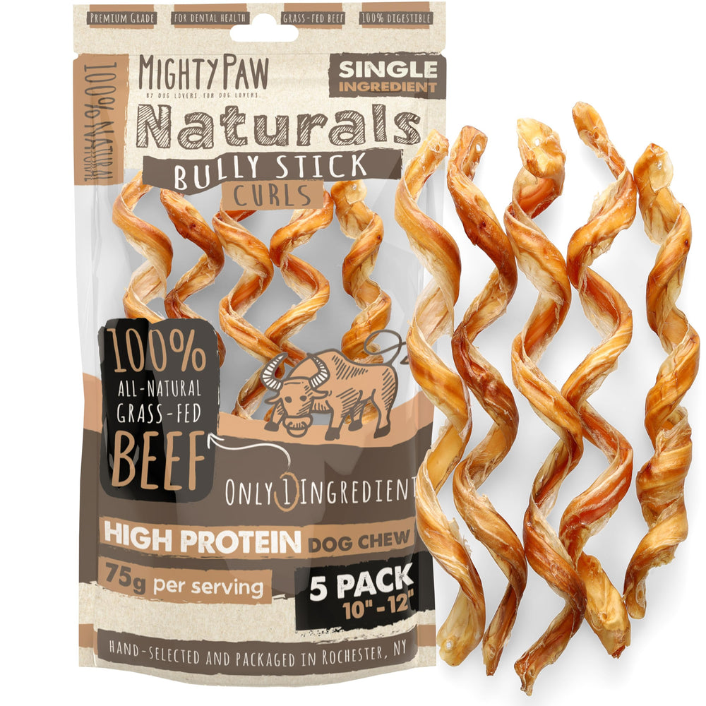 Mighty Paw Bully Sticks shown in a front view of the five-chew pack.