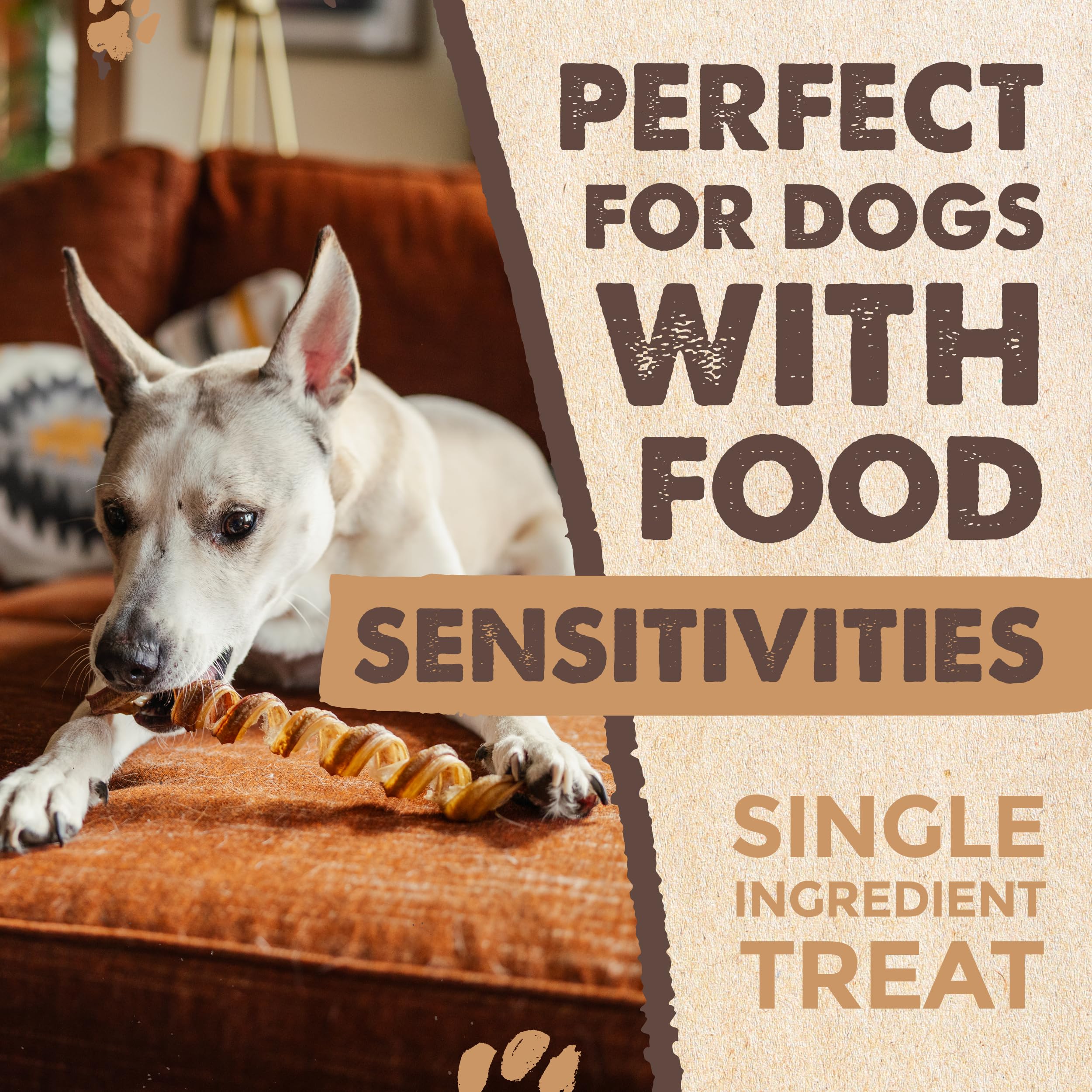 The Mighty Paw Bully Sticks package label showing product details.
