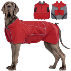 MIGOHI dog jacket shown from the front in red.