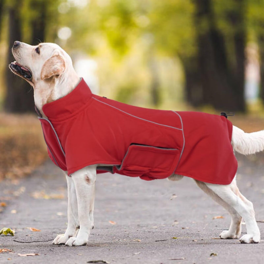 MIGOHI dog jacket shown in its red color.