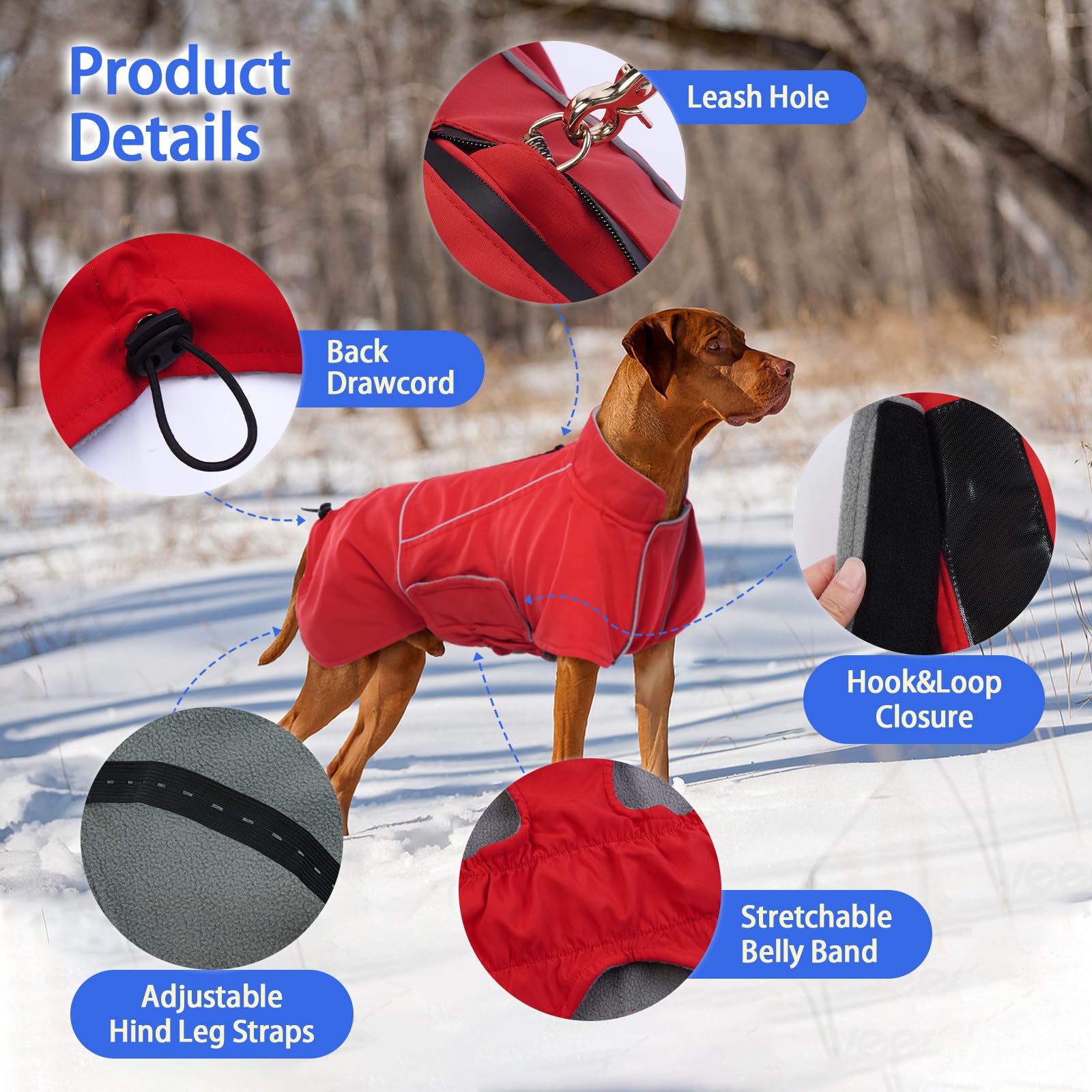 MIGOHI dog jacket reflective strips shown in detail.