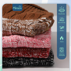 Mihachi dog sweater shown in black, pink, red, and beige.