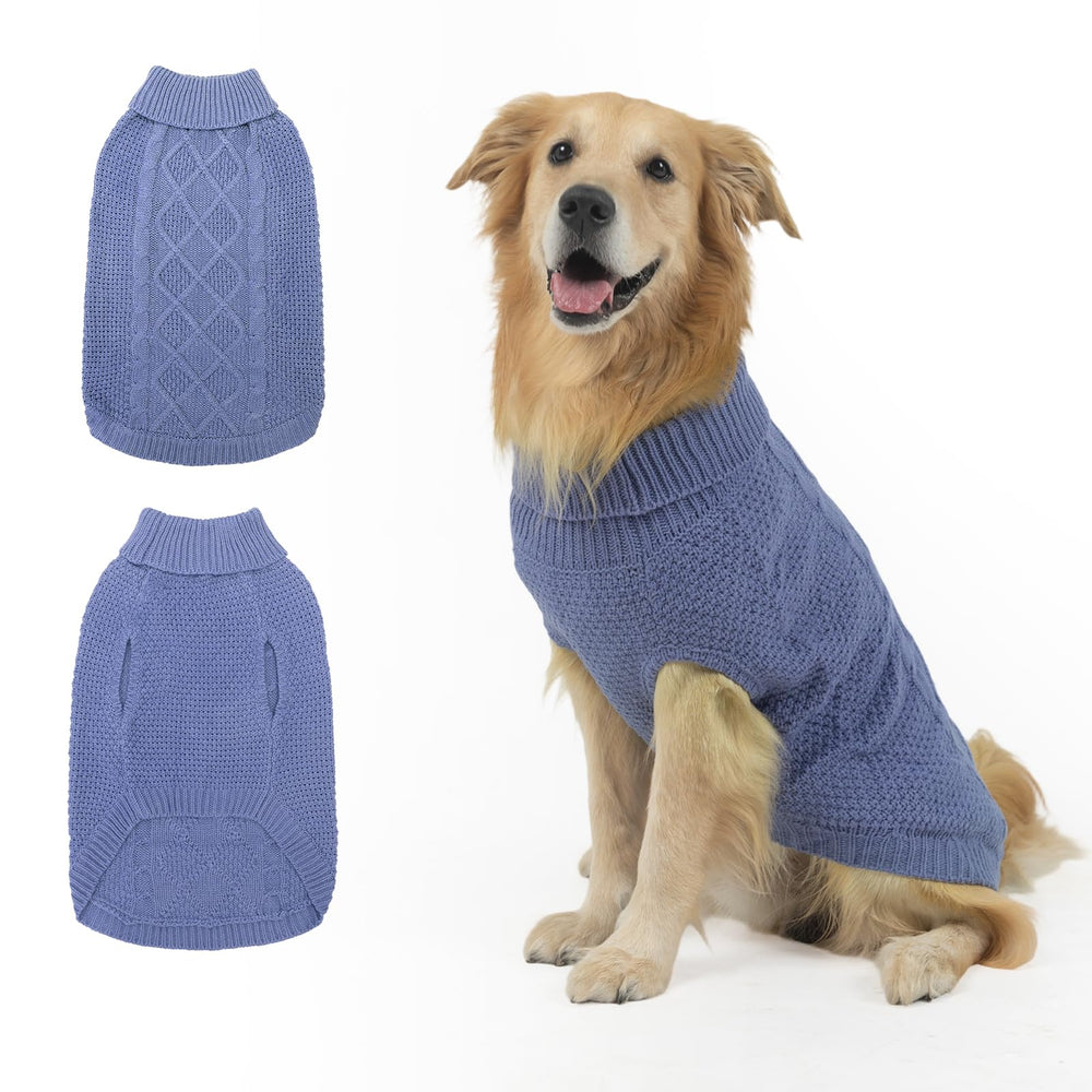 Mihachi Turtleneck Dog Sweater shown from the front in grayish blue.
