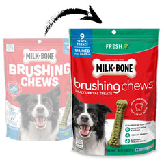 Milk-Bone Brushing Chews showing the twisted shape of a dental treat.