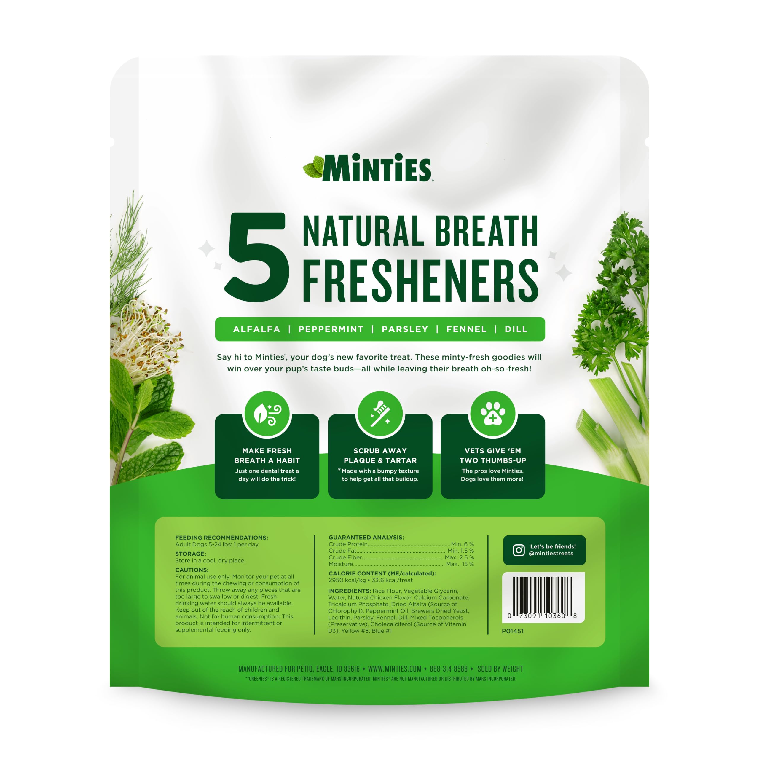 Minties dental chew shown from an alternate angle.