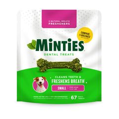 Minties dental chews package shown from the front.