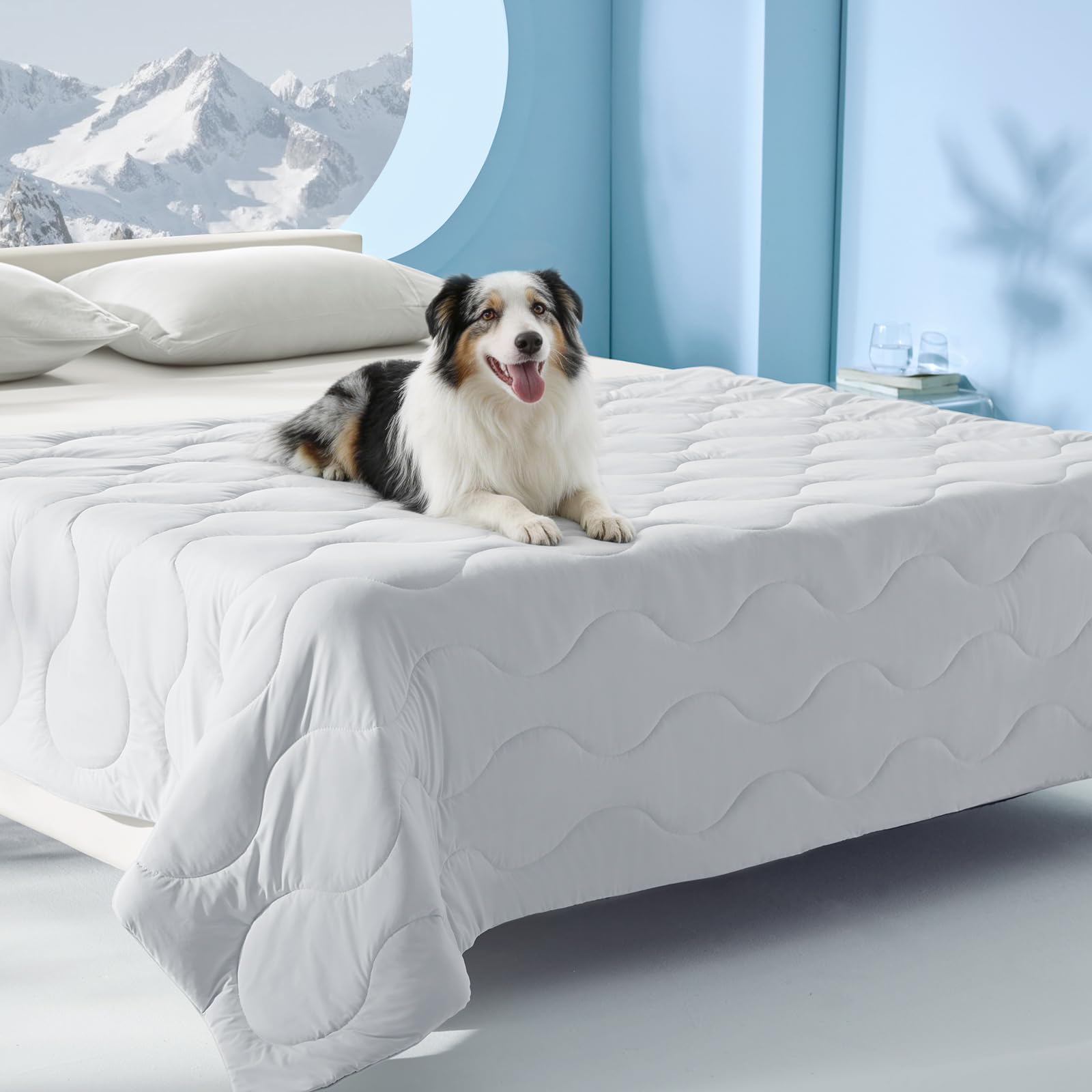 MIXJOY cooling pet blanket shown in a full front view in Pearl Grey.