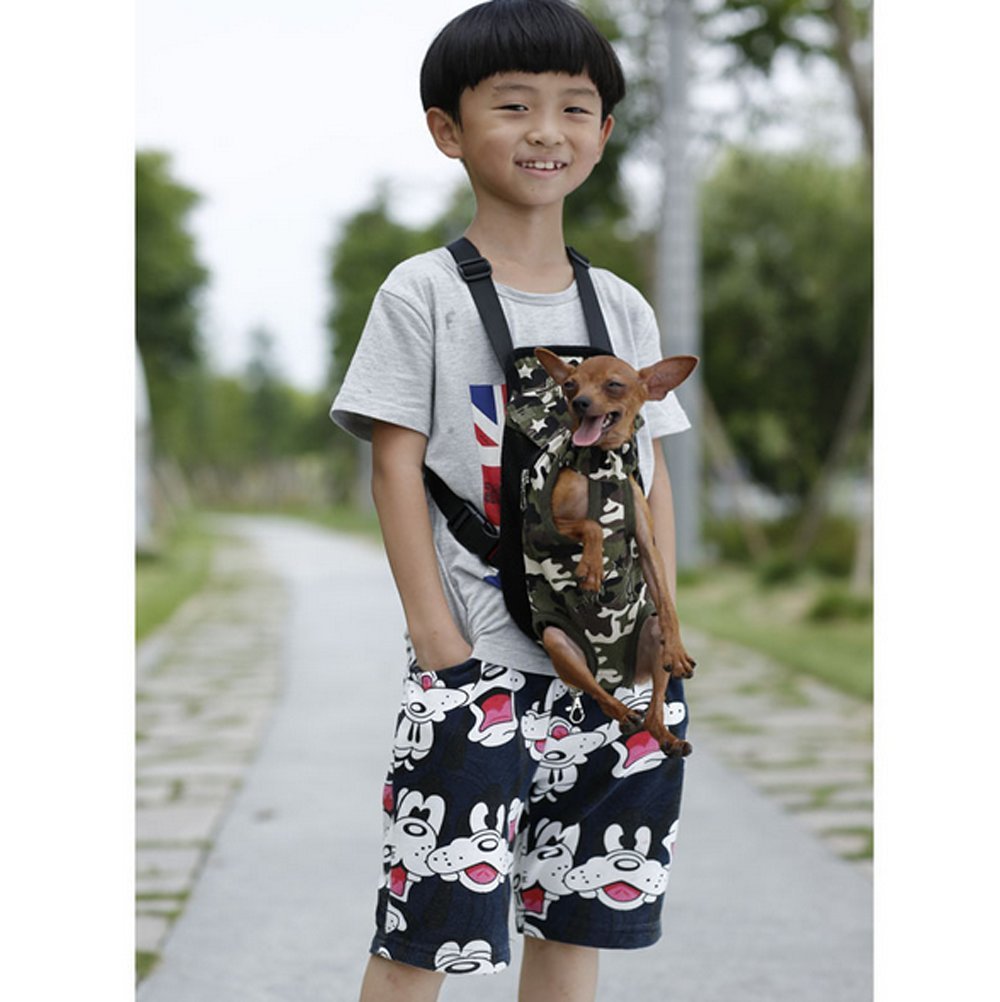 MOJUN pet carrier backpack shown in a front-carrying position.