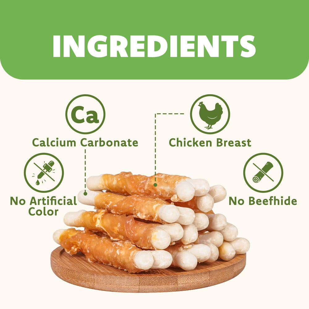 MON2SUN chicken-wrapped calcium bone with its chicken breast outer layer in focus.