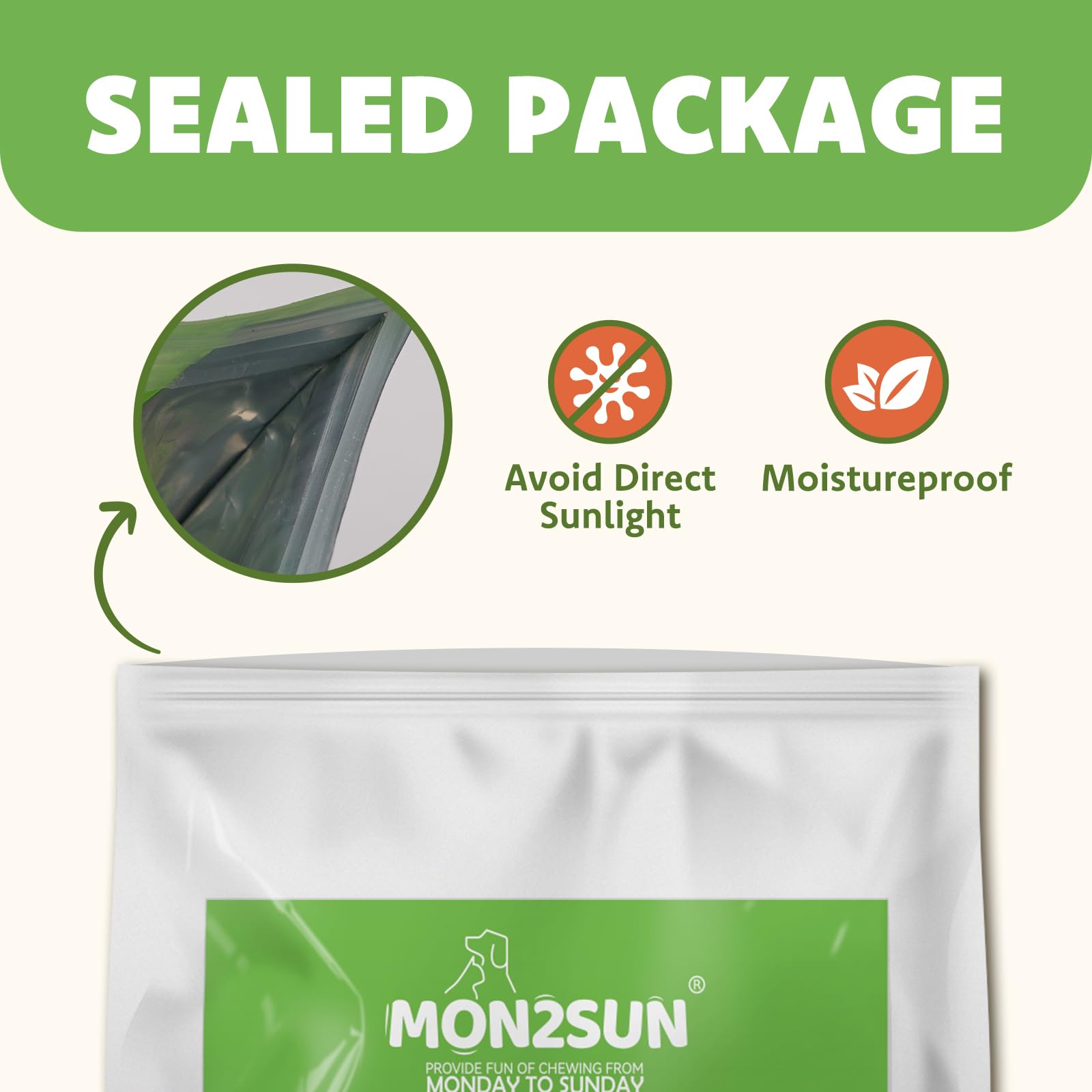 MON2SUN dog treats shown from the back of the package.
