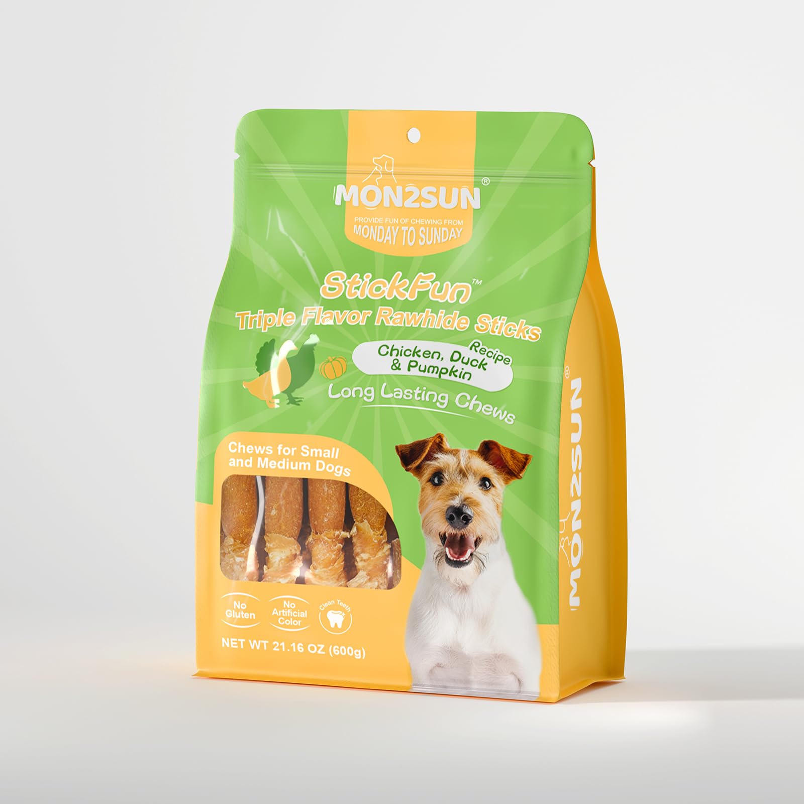 MON2SUN Dog Treats shown as a chew for a dog.