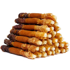 MON2SUN Dog Treats shown from the front as triple-wrap rawhide sticks.