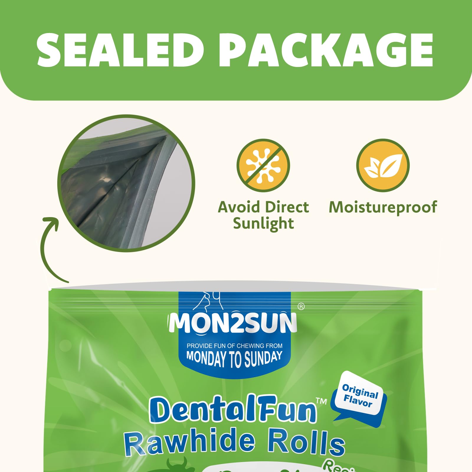 MON2SUN rawhide roll surface shown in close detail.