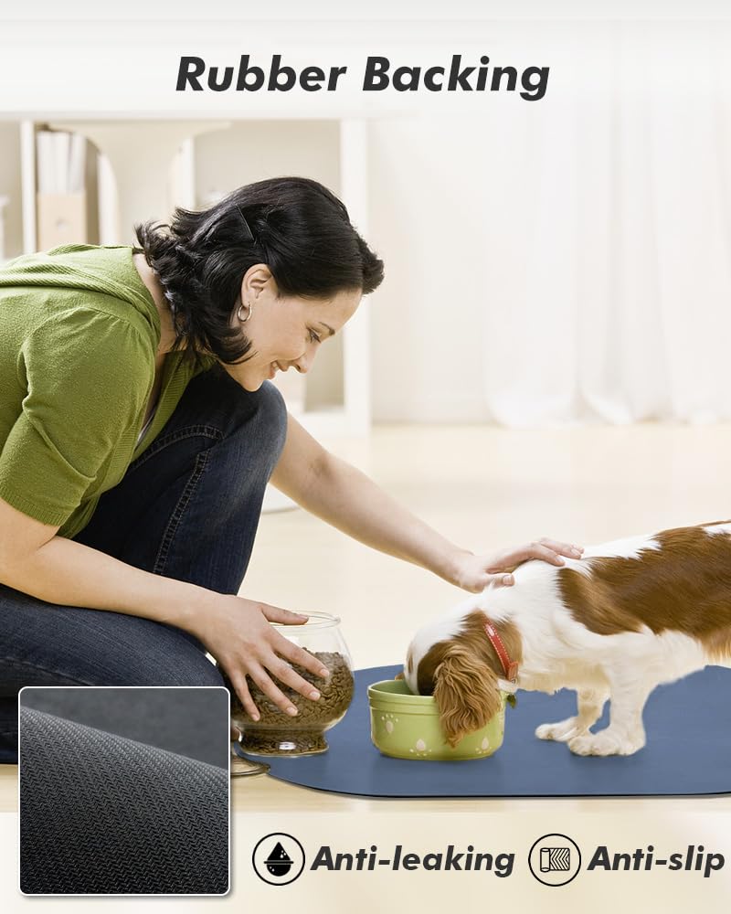 MontVoo dog food mat being wiped clean after bowl use.