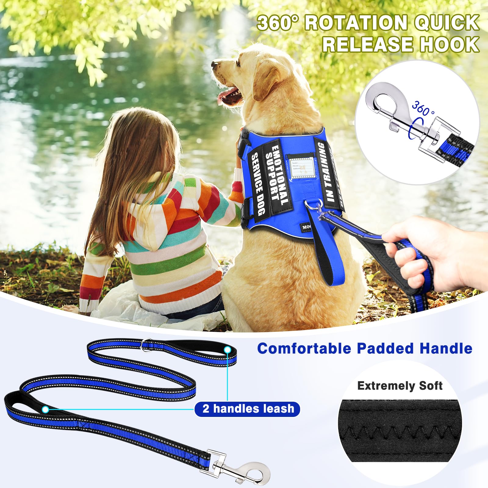 MOOGROU service dog harness reflective straps shown in close-up.