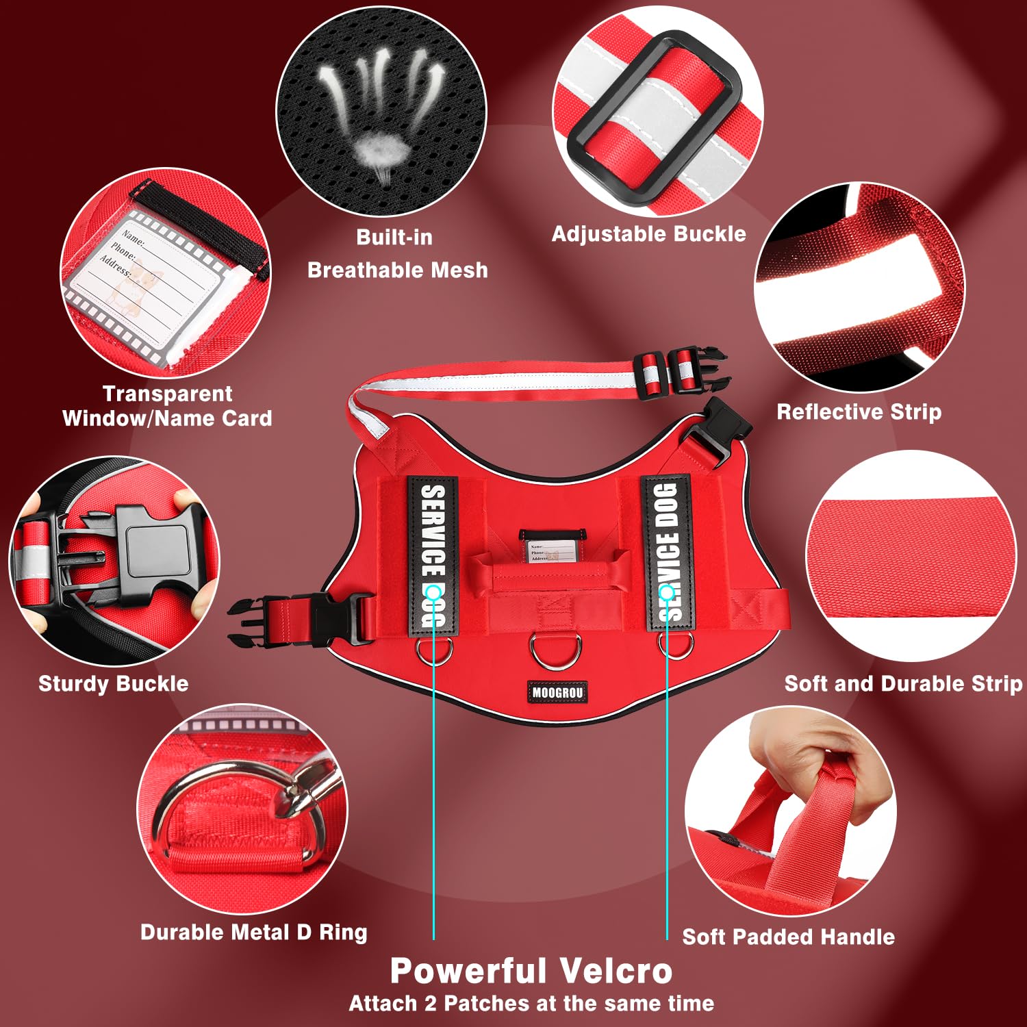 MOOGROU service dog vest kit showing the double-sided ADA information cards.