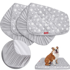 Moonsea dog bed covers shown from the front with their light grey star print.