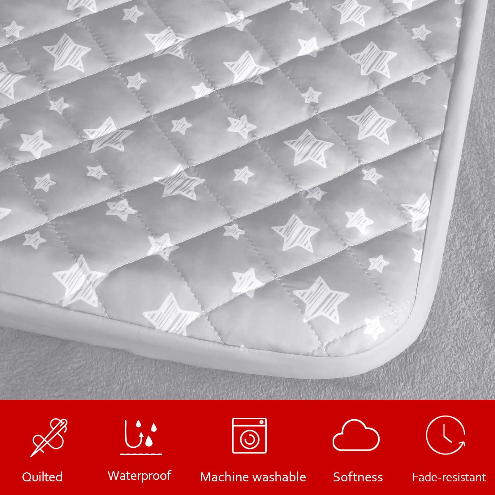 Moonsea dog bed cover close-up showing the light grey star pattern.