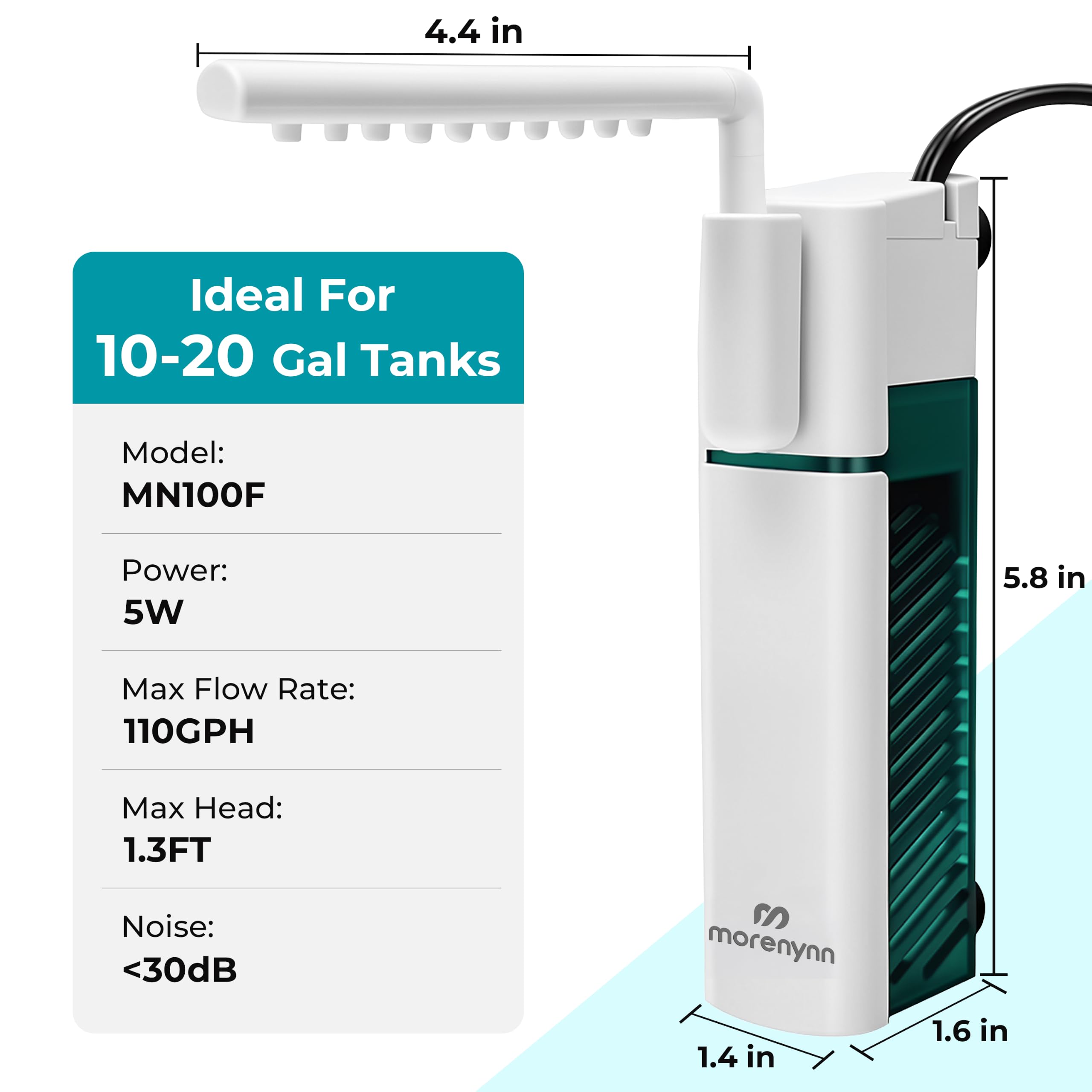 Morenynn small aquarium filter operating in rainfall mode.