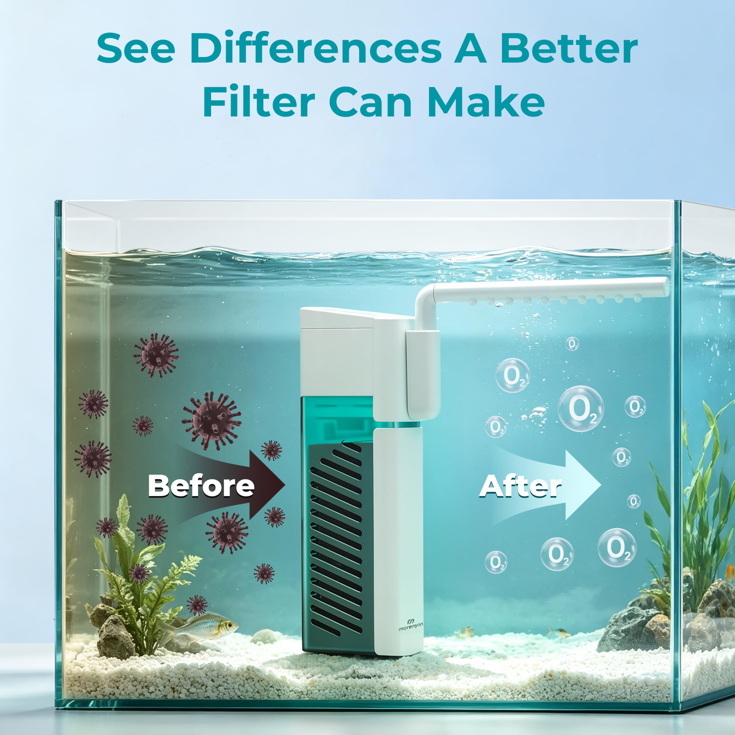 Morenynn small aquarium filter suction cups for securing it inside a tank.