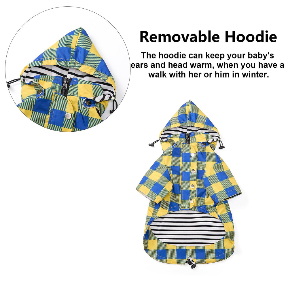 Morezi dog raincoat back pocket shown for carrying small walking essentials.