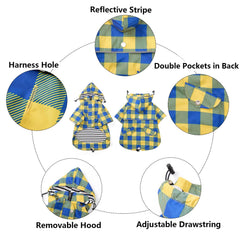 Morezi dog raincoat button and zipper closures shown in detail.