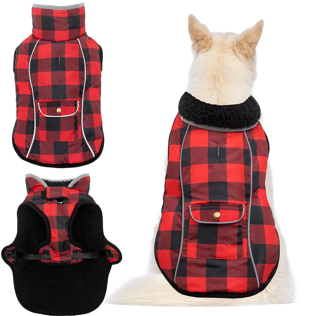 MOTZABO dog winter coat shown from the front.