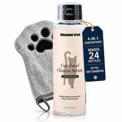 Muddi Pet waterless cat shampoo concentrate bottle shown from the front.
