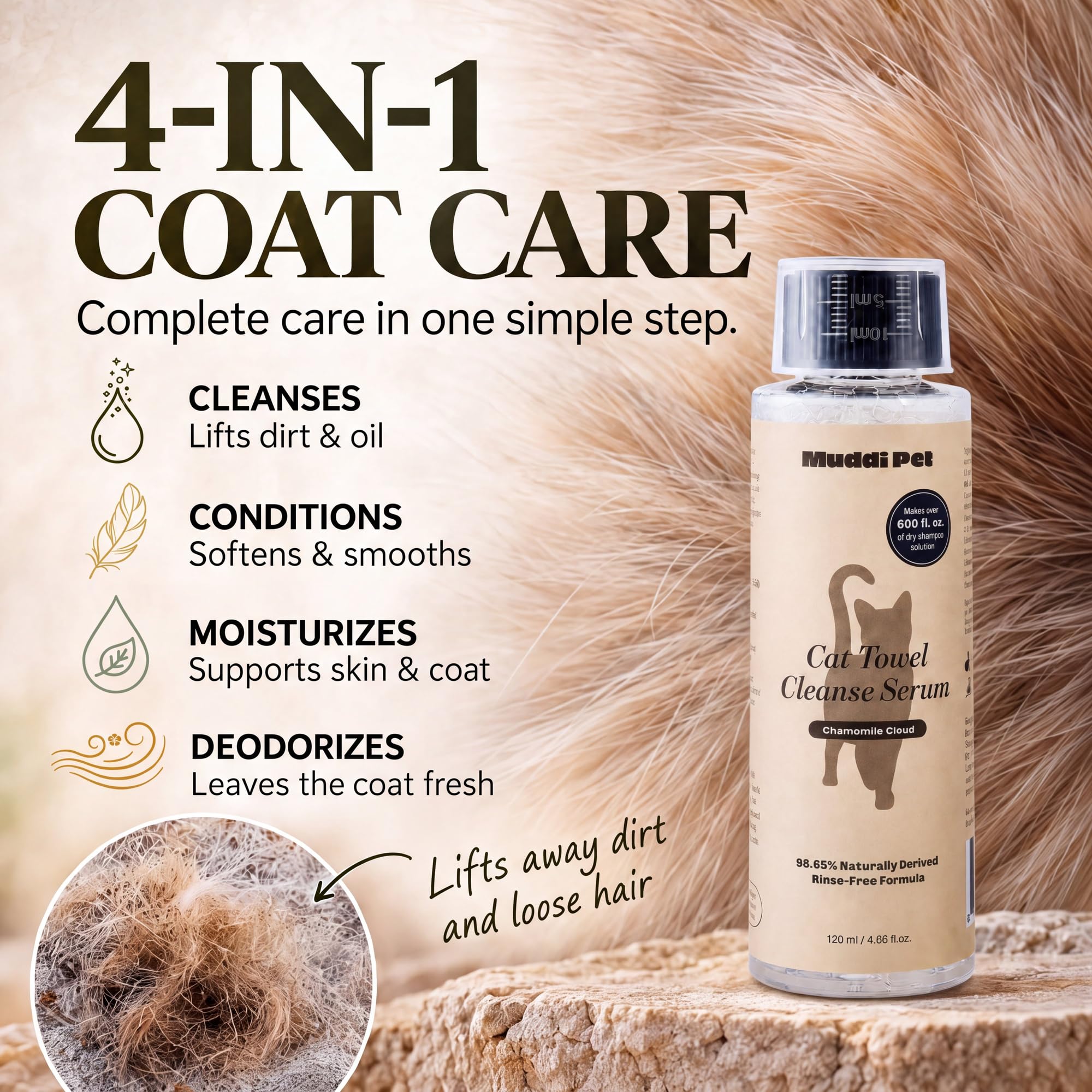 Muddi Pet waterless cat shampoo mitt shown close-up to highlight its microfiber.