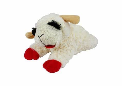 Multipet Lamb Chop dog toy close-up highlighting its furry plush surface.