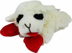 Multipet Lamb Chop dog toy shown with its squeaker feature.